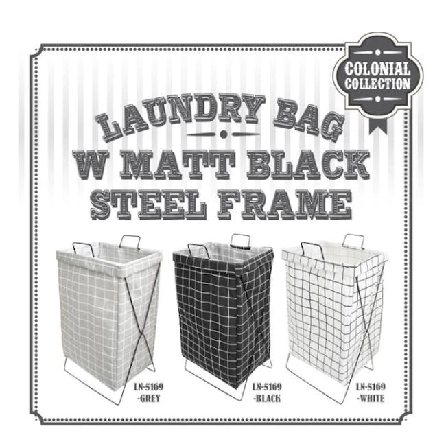 HOUZE Laundry Bag with Matt Steel Frame - White Checkered - 2