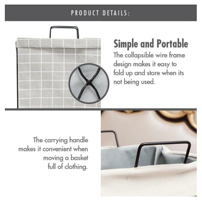 HOUZE Laundry Bag with Matt Steel Frame - White Checkered - 5