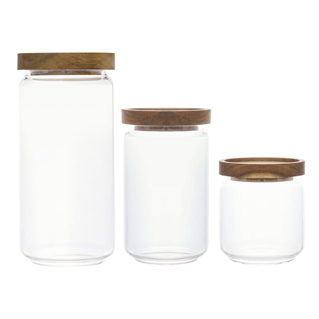 EVERYDAY Glass Jar with Wooden Lid (Set of 3) - 0