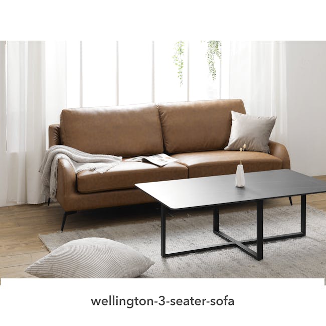 Wellington 3 Seater Sofa - Chestnut (Faux Leather) - 1