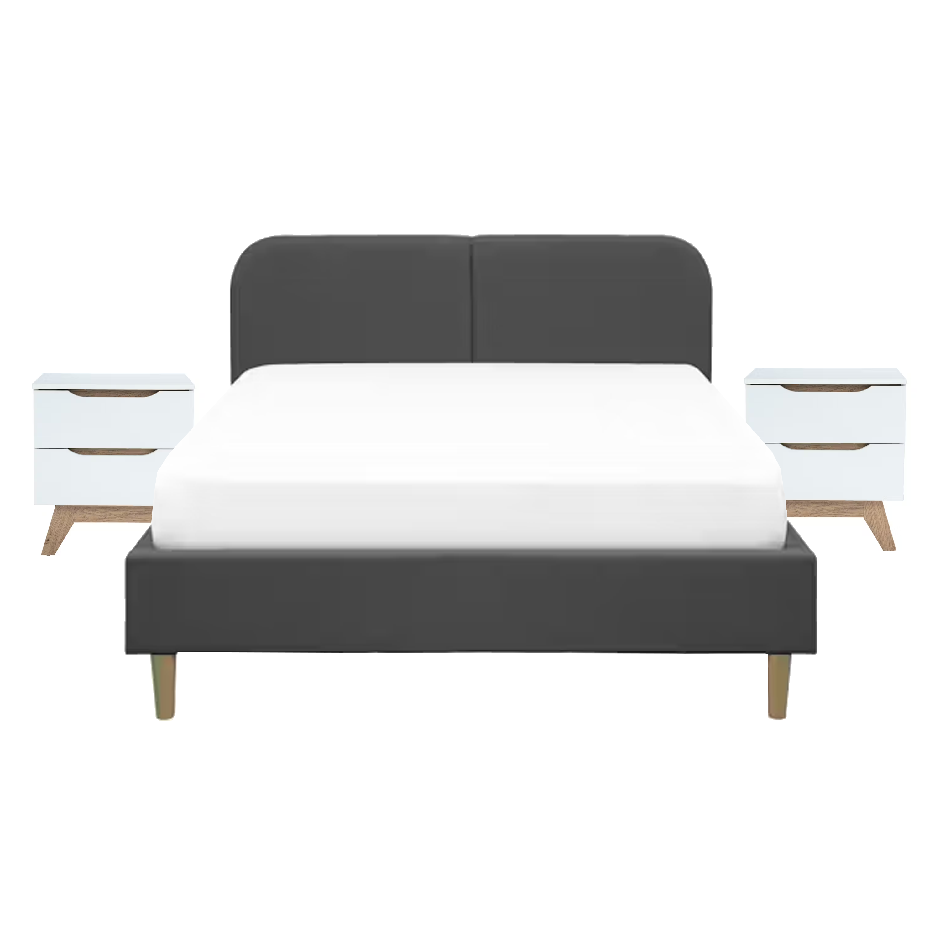 Nolan King Bed in Hailstorm with 2 Miah Bedside Table in White