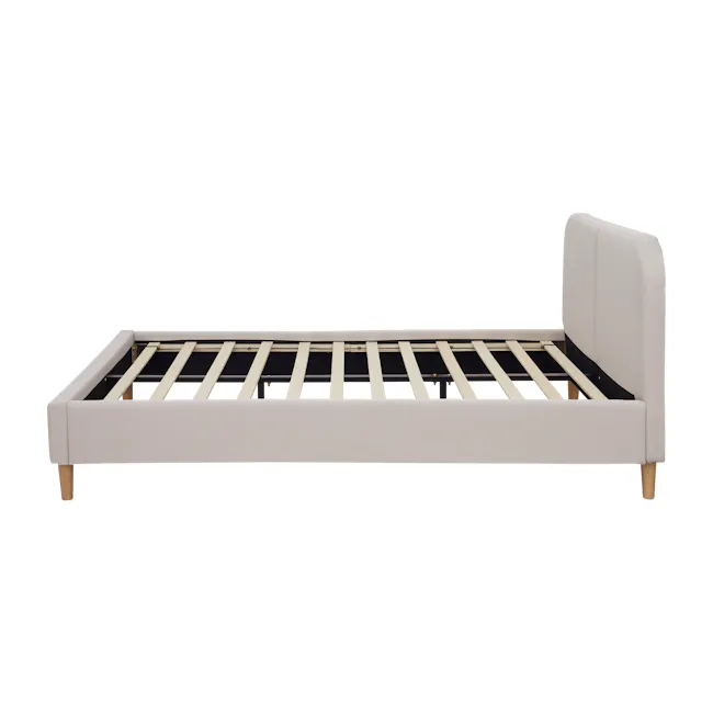 Nolan King Bed in Oatmeal with 2 Miah Bedside Table in White - 7 - Wooden frame, minimalist design, modern furniture, bed