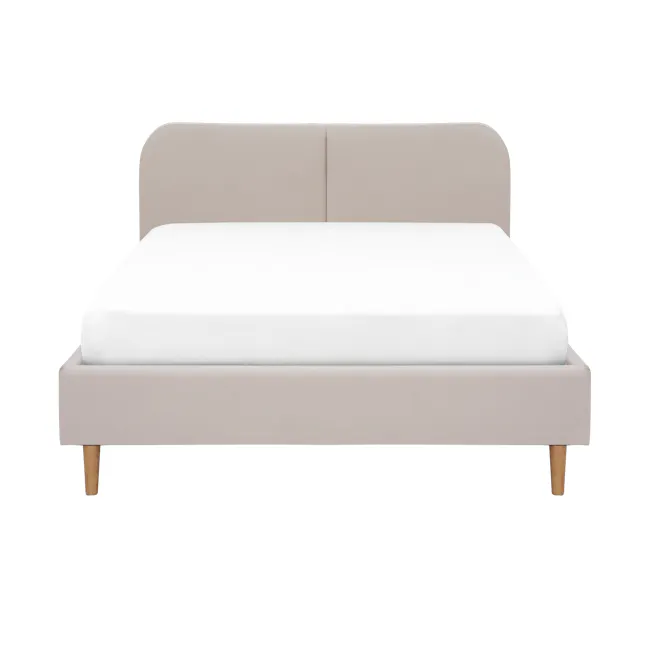 Nolan King Bed - Oatmeal - 7 - Modern minimalist bed with beige upholstered headboard and wooden legs, clean and simple