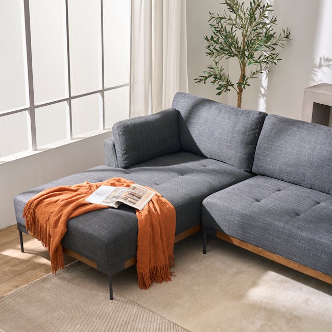 Hudson L-Shaped Sofa - Walnut, Shadow Grey - 9