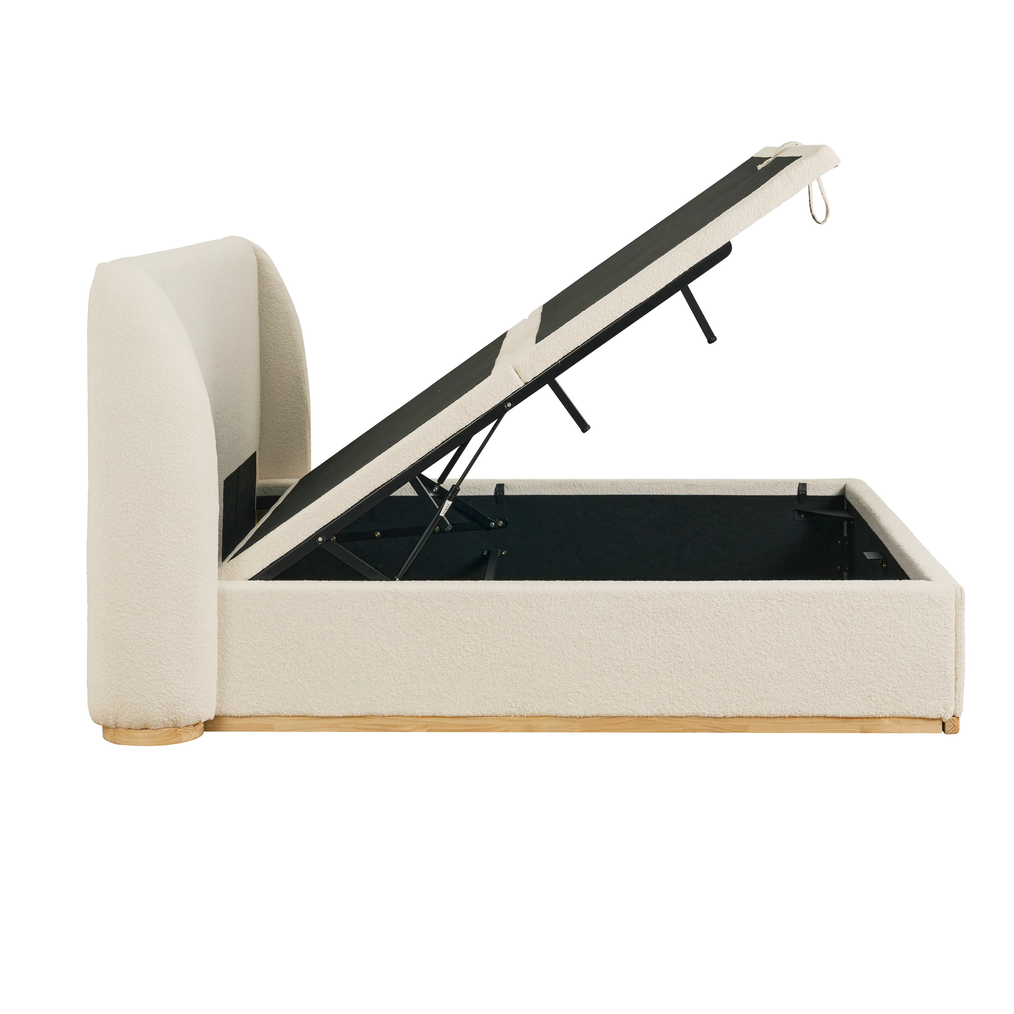 Nova Queen Storage Bed - Ivory Boucle - 9 - Cream-colored, modern sofa with black accents, minimalist design, soft, plush