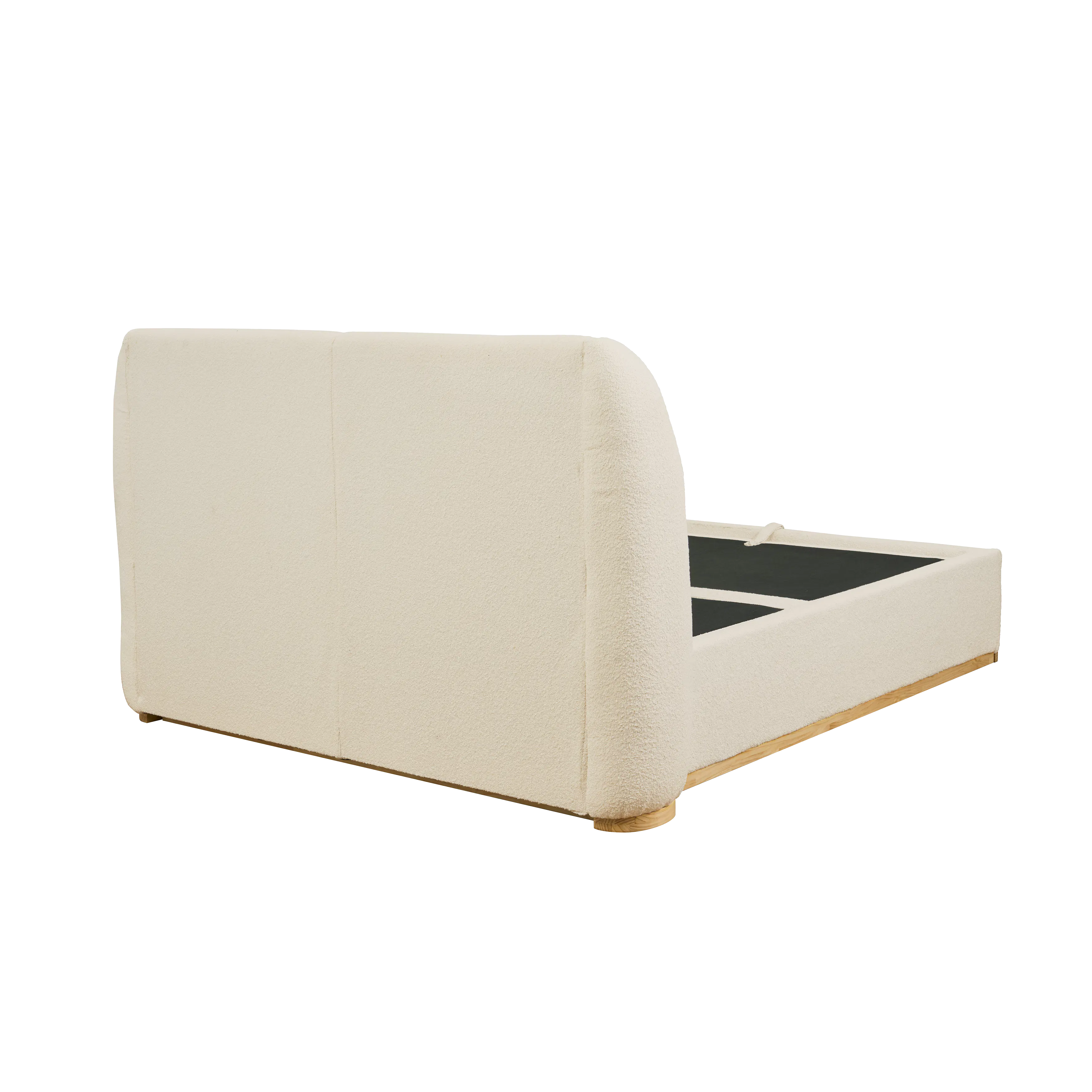 Nova Queen Storage Bed - Ivory Boucle - 10 - Cream upholstered sofa, minimalist design, soft texture, light wood legs, black