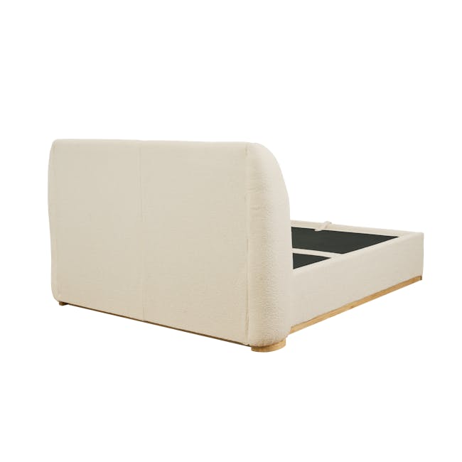 Nova Queen Storage Bed in Beige Boucle with 2 Natalia Bedside Tables - 11 - Cream upholstered sofa, minimalist design, soft