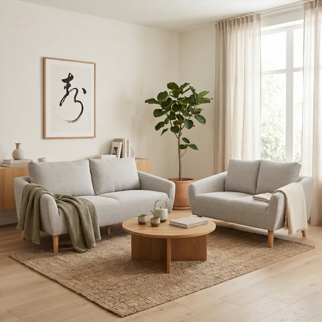 Hana 3 Seater Sofa with Hana 2 Seater Sofa - Sand - 3