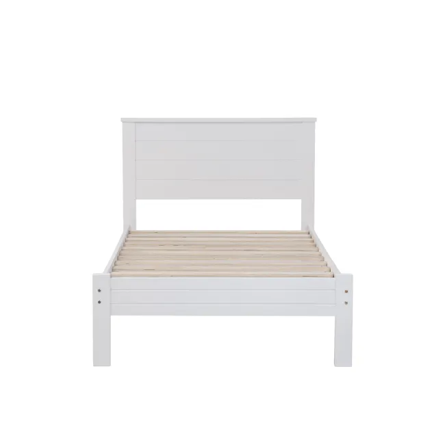 Barrett Single Trundle Bed - White - 3 - White wooden bed frame, minimalist design, clean lines, simple structure, light