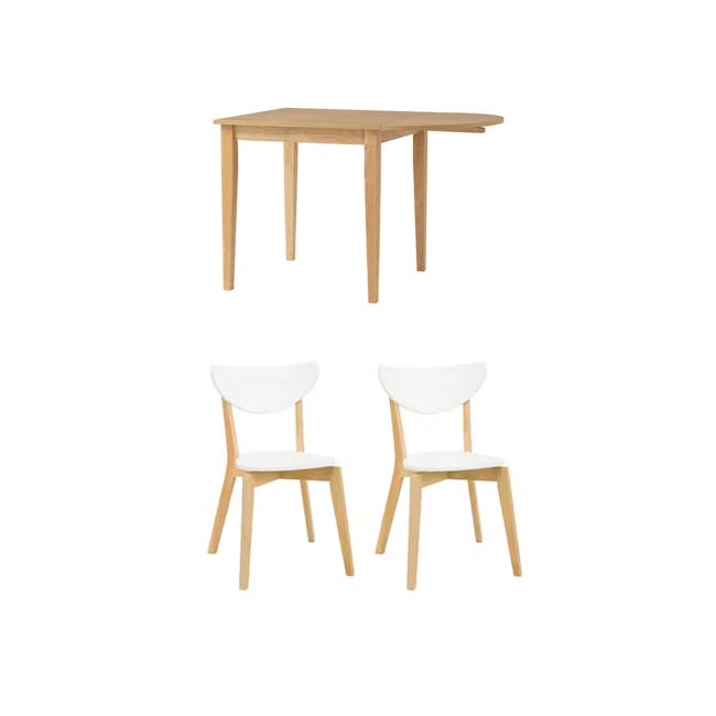 Taurine Extendable Dining Table 0.75m-1.15m in Natural with 2 Harold Dining Chairs in White - 0