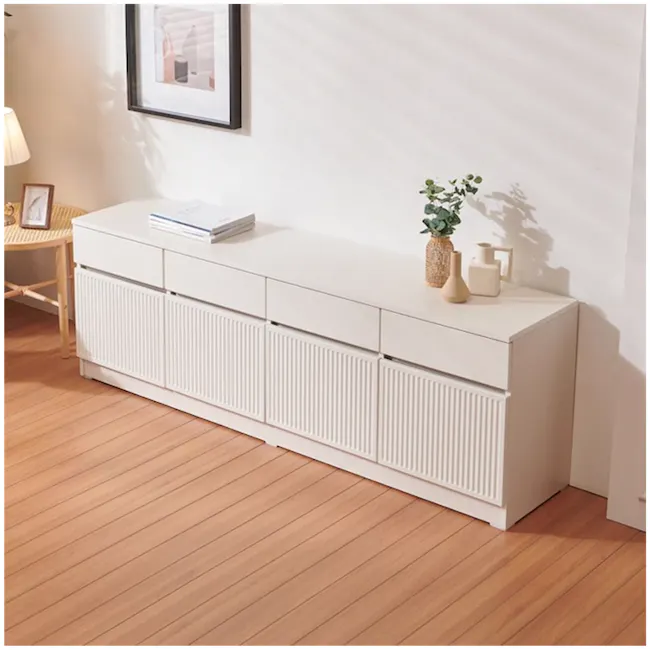 Wynn TV Console 1.8m - White - 7 - White modern cabinet, minimalist design, wooden floor, natural light, cozy room