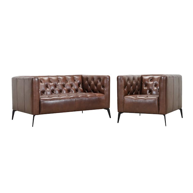 Louis 2 Seater Sofa with Louis Armchair - Chocolate (Genuine Cowhide) - 0