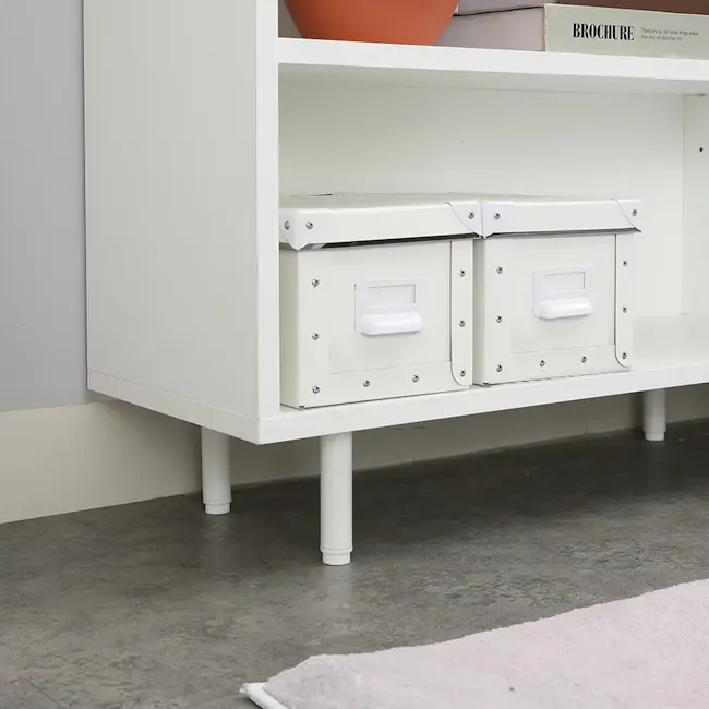 Madeline Open Shelf 0.7m - 5 - White shelving unit, minimalist design, floating storage, two drawers, metal hardware, white