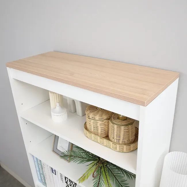 Madeline Open Shelf 0.7m - 11 - Wooden side table, minimalist design, light wood top, white frame, open shelving, decorative