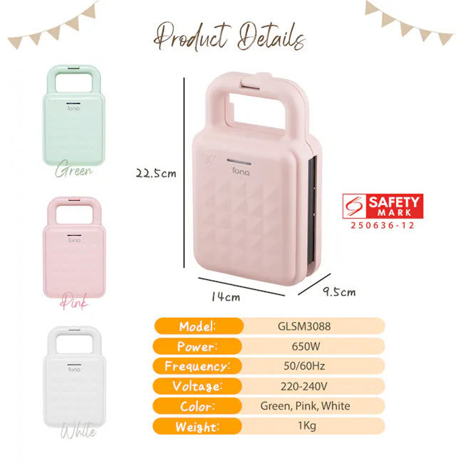 IONA PRESS Sandwich Maker - Pink - 13