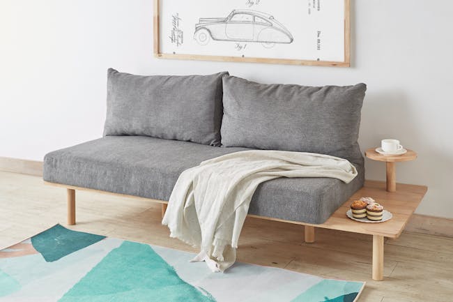 Nara 2 Seater Sofa with Side Table - Grey - 1
