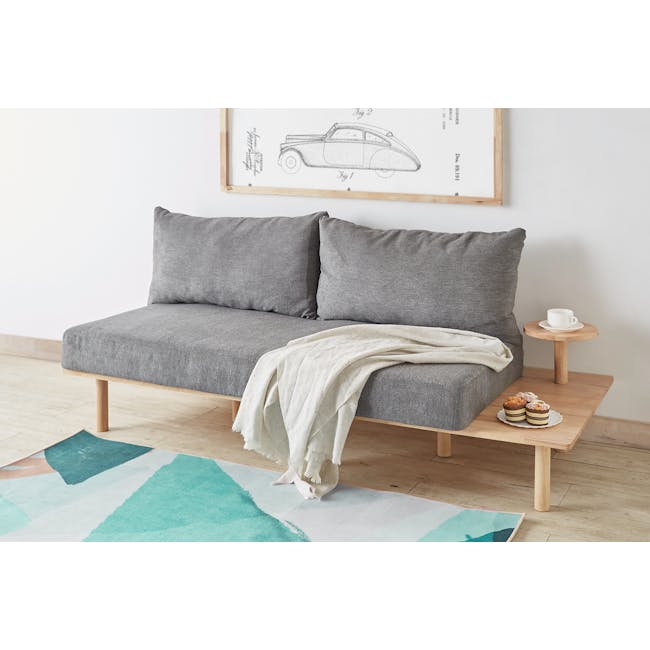 Nara L-Shape Sofa with Side Table - Grey - 2
