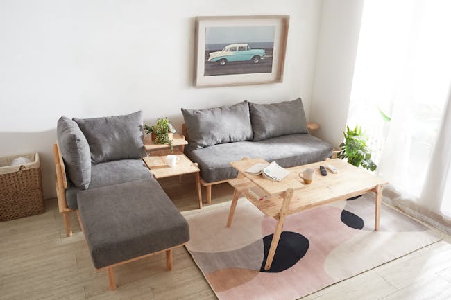 Nara L-Shape Sofa with Side Table - Grey - 4