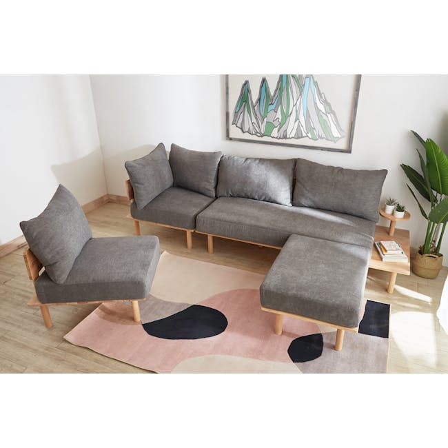 Nara L-Shape Sofa with Side Table - Grey - 5