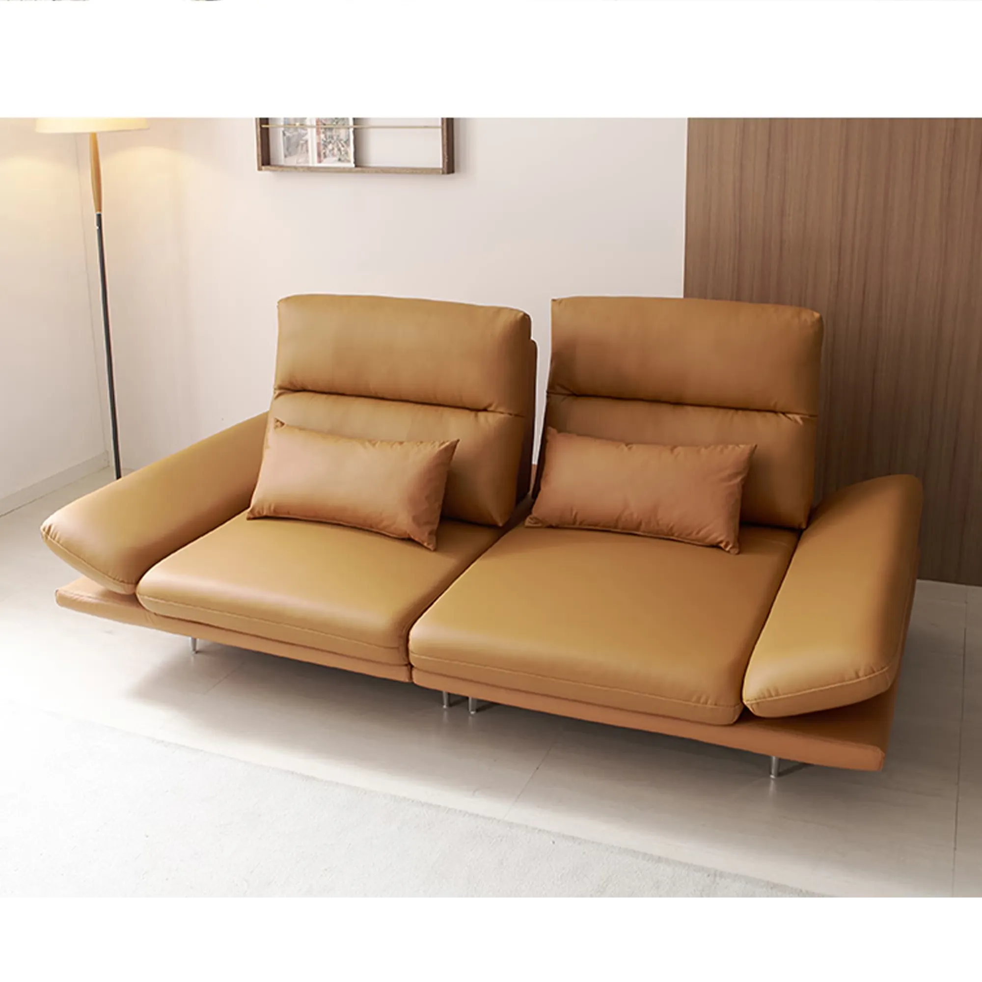 (As-is) Inez 3 Seater Adjustable Sofa - Tan (Faux Leather) - 7
