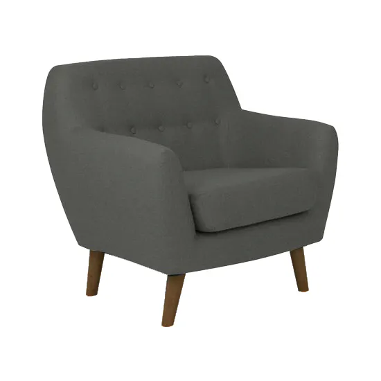 Emma 2 Seater Sofa with Emma Armchair - Raven - 13 - Grey upholstered armchair with tufted buttons, sleek wooden legs