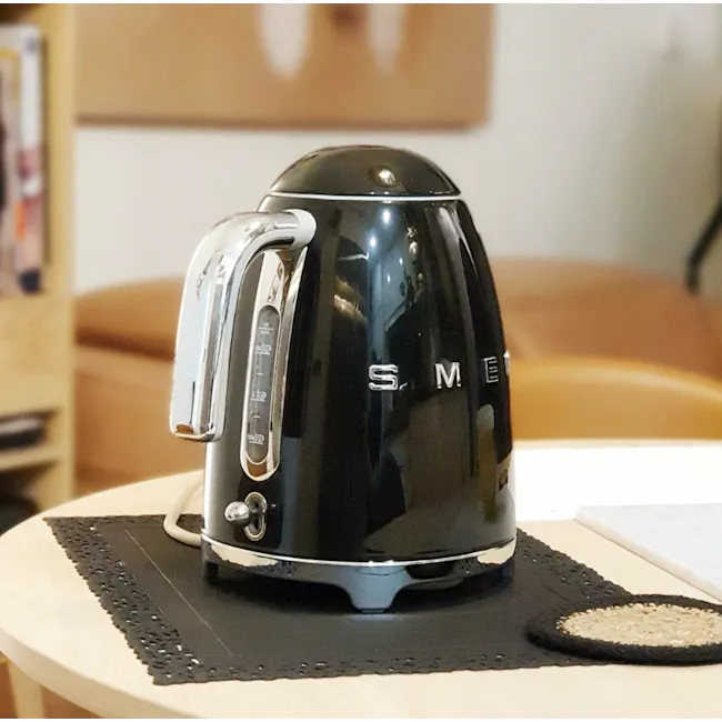 Smeg 1.7L Kettle - Black - 2 - Electric kettle, black and silver, modern design, coffee maker, kitchen gadget, portable