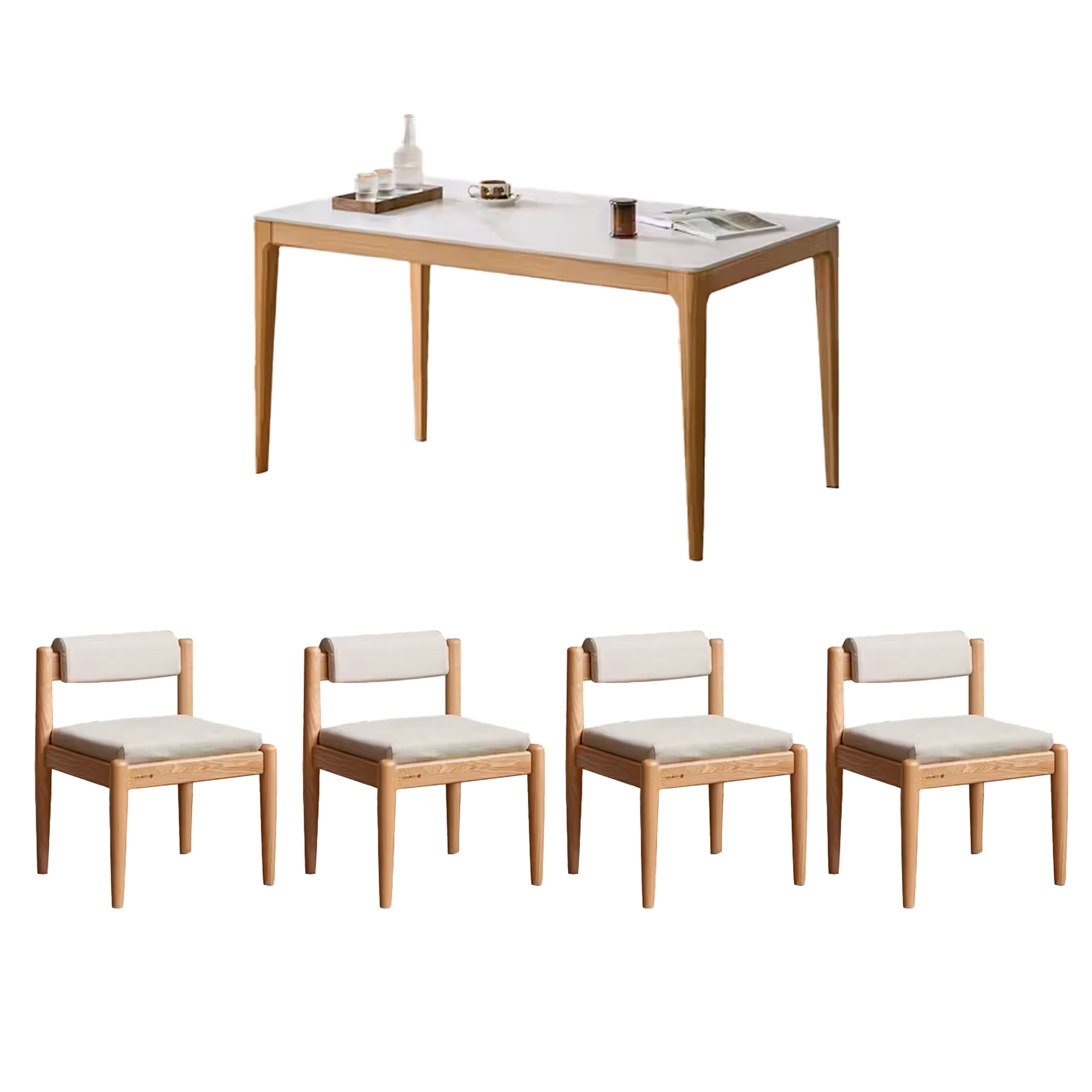 Adelyn Dining Table 1.6m (Sintered Stone) with 4 Niel Chairs in Oak