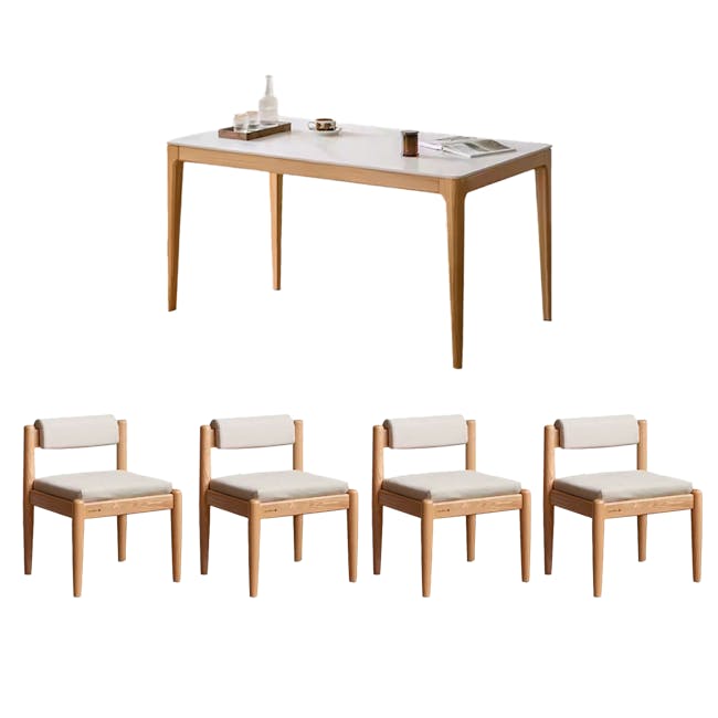Adelyn Dining Table 1.6m (Sintered Stone) with 4 Niel Chairs in Oak - 1 - Wooden dining table, minimalist design, light wood
