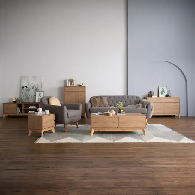 Herschel TV Console 1.8m - Natural - 3 - Modern living room, minimalist design, cozy seating, wooden furniture, gray