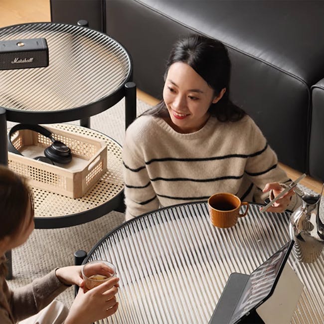 Lilian Rattan Side Table - Black Ash (Glass Tabletop) - 7