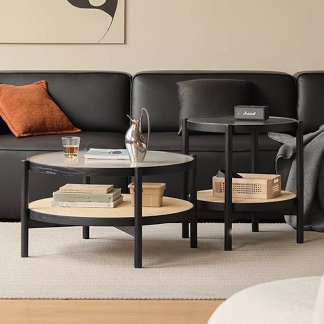 Lilian Rattan Side Table - Black Ash (Glass Tabletop) - 3