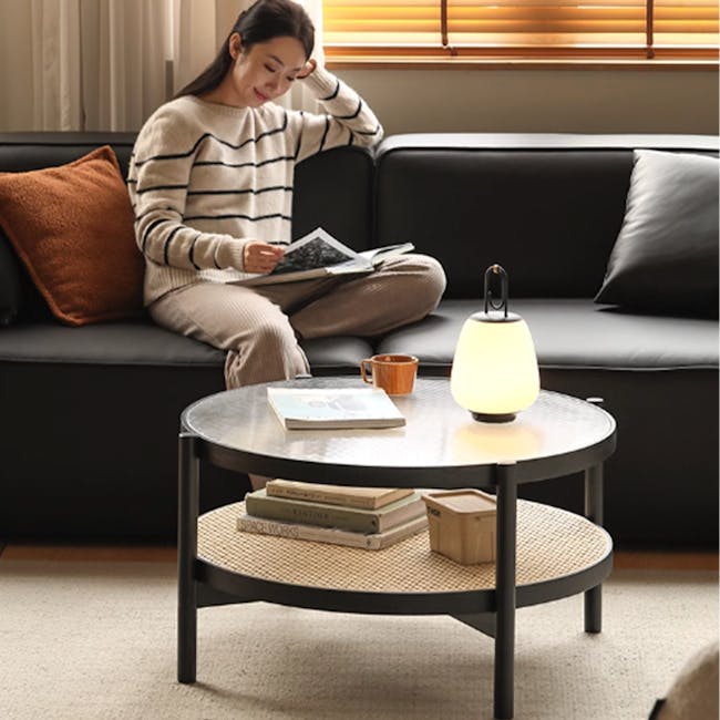 Lilian Rattan Side Table - Black Ash (Glass Tabletop) - 5