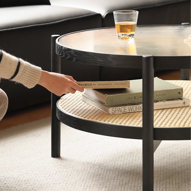 Lilian Rattan Side Table - Black Ash (Glass Tabletop) - 6