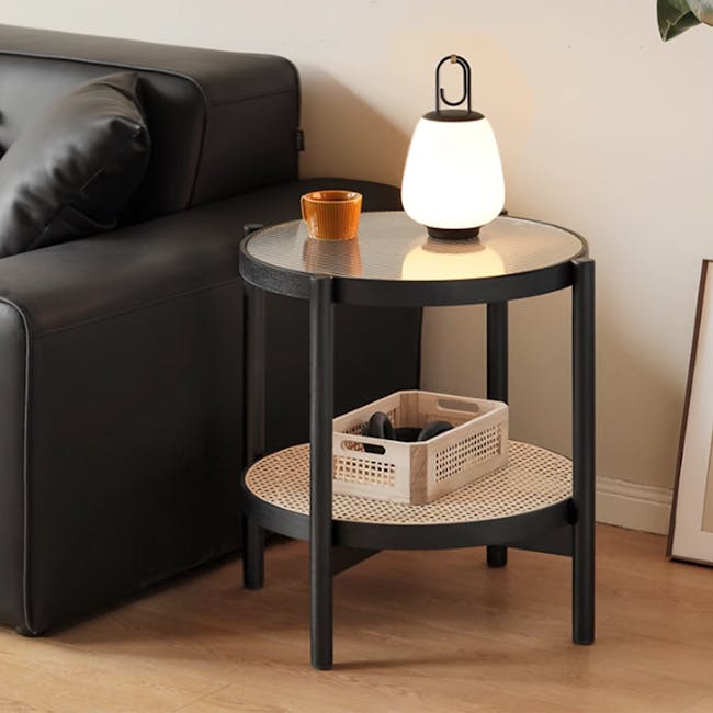 Lilian Rattan Side Table - Black Ash (Glass Tabletop) - 2