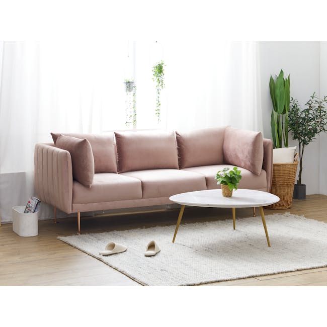 (As-is) Esme 3 Seater Sofa - Blush (Velvet) - 6