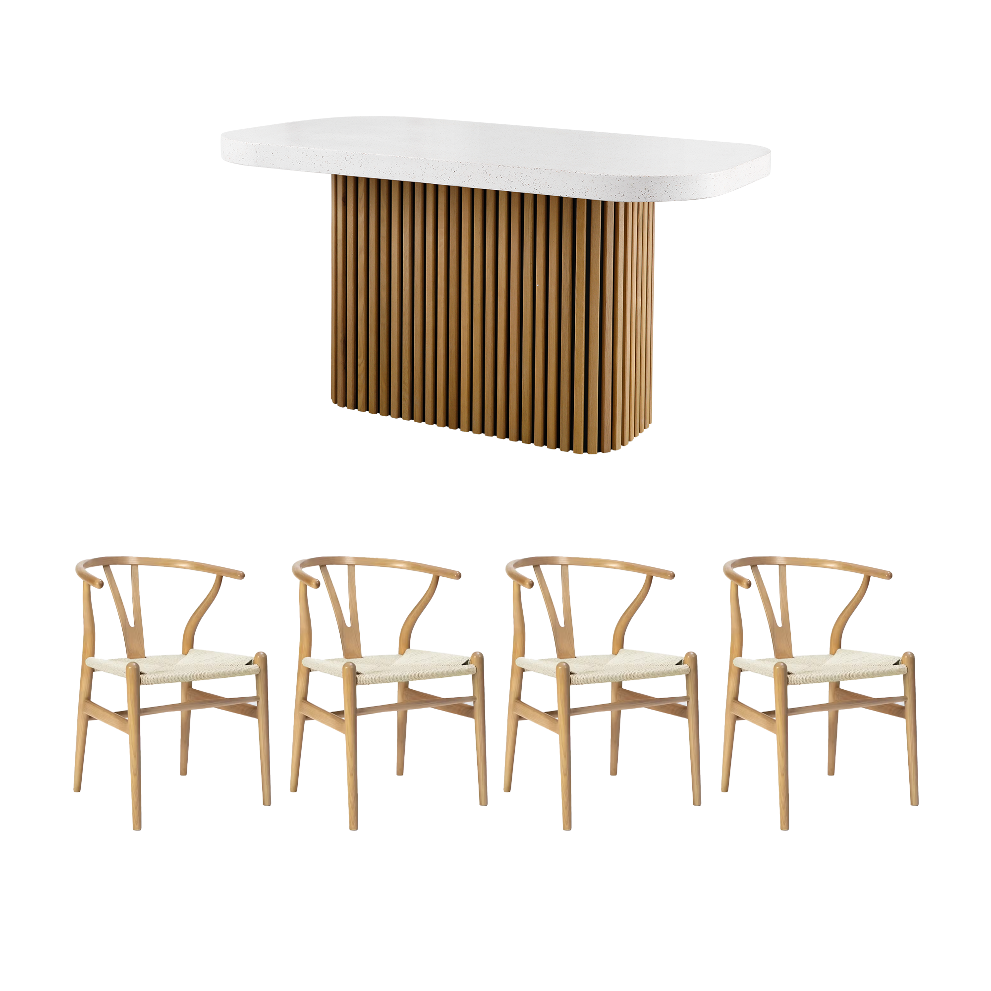 Ellie Terrazzo Dining Table 1.6m with 4 Caine Chairs in Oak