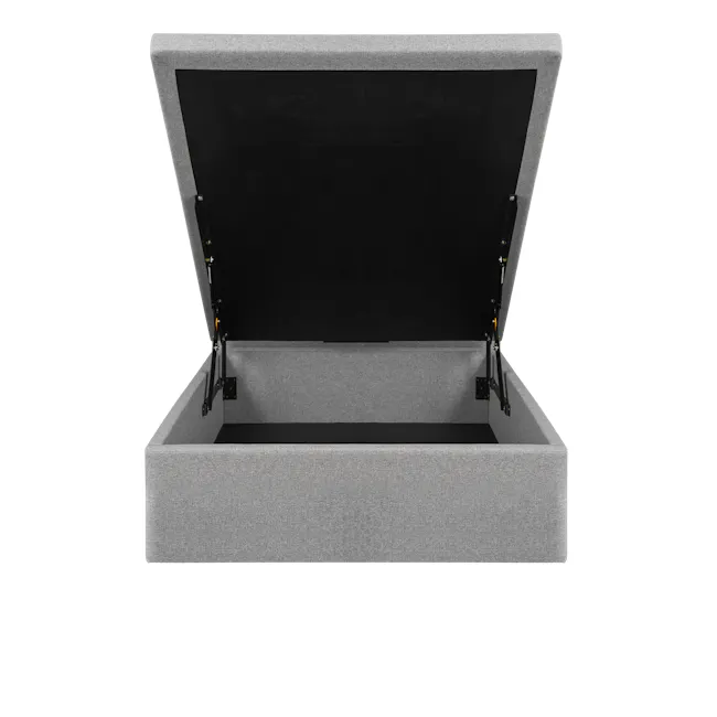 ESSENTIALS Super Single Headboard Storage Bed - Latte (Pet Friendly) - 3 - Gray fabric storage box, black interior, open