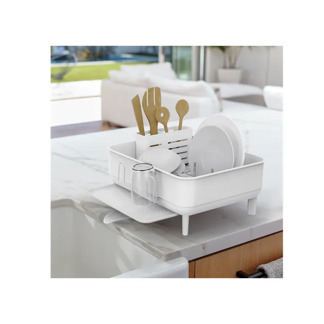 simplehuman Compact Steel Frame Dishrack - White - 4 - White kitchen sink, modern kitchen, minimalist design, floating sink