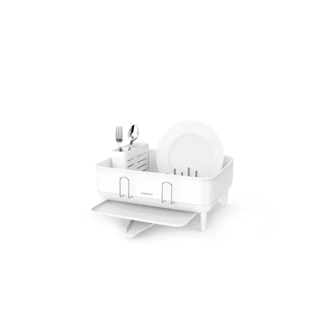 simplehuman Compact Steel Frame Dishrack - White - 1 - Dish rack, white dishware, modern kitchen, minimalist design, sleek