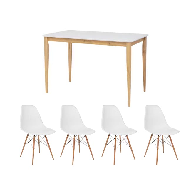Charmant Dining Table 1.1m in Natural, White with 4 Oslo Chairs in White - 0