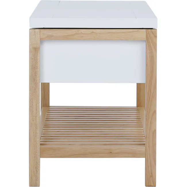 Govert Storage Bench 0.9m - 5 - Wooden table with light wood finish, minimalist design, horizontal slats, clean lines