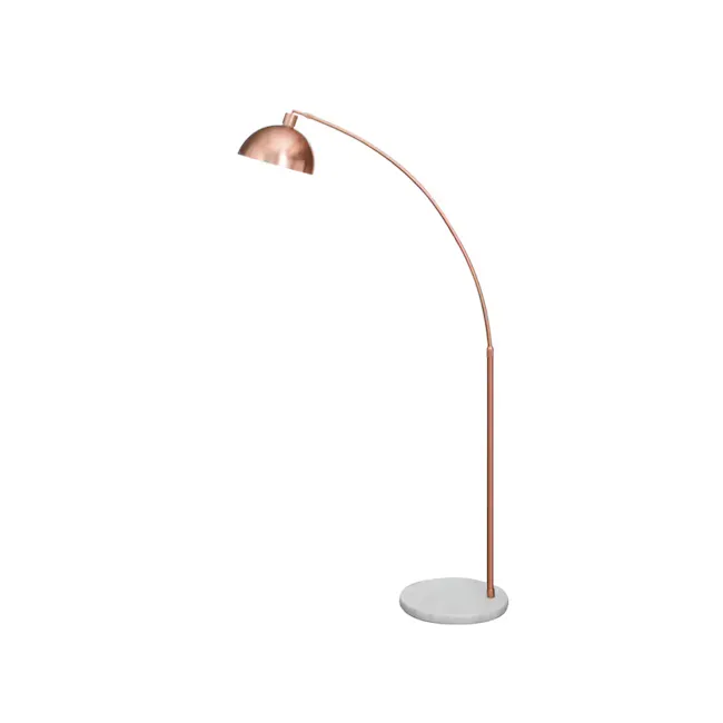 Olivia Arched Floor Lamp - Copper, White Marble - 2 - Copper armless desk lamp, minimalist design, elegant lighting, modern