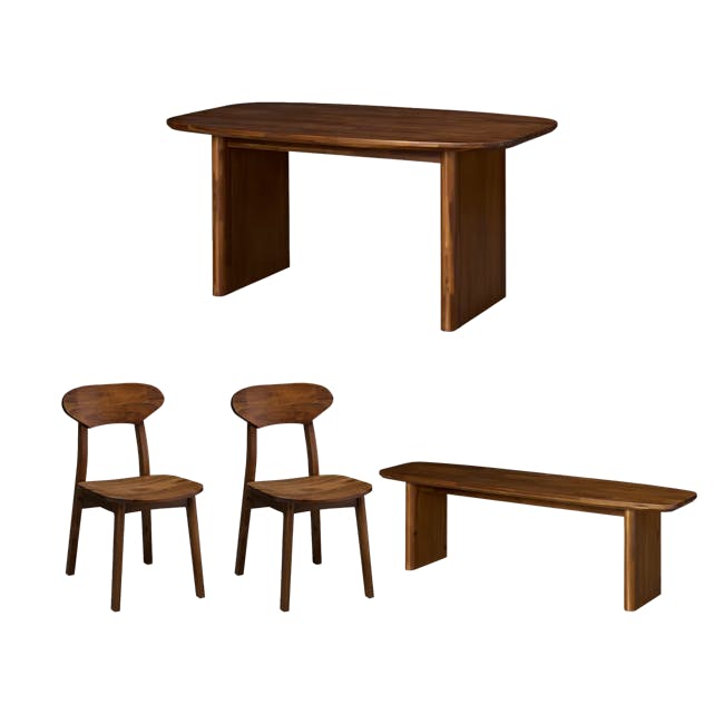 Nuvia Dining Table 1.6m with Nuvia Bench 1.5m and 2 Nuvia Dining Chairs - 1