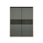 Lorren Sliding Door Wardrobe 3 with Glass Panel - Graphite Linen, Herringbone Oak - 0