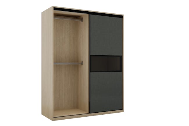 Lorren Sliding Door Wardrobe 3 with Glass Panel - Graphite Linen, Herringbone Oak - 6