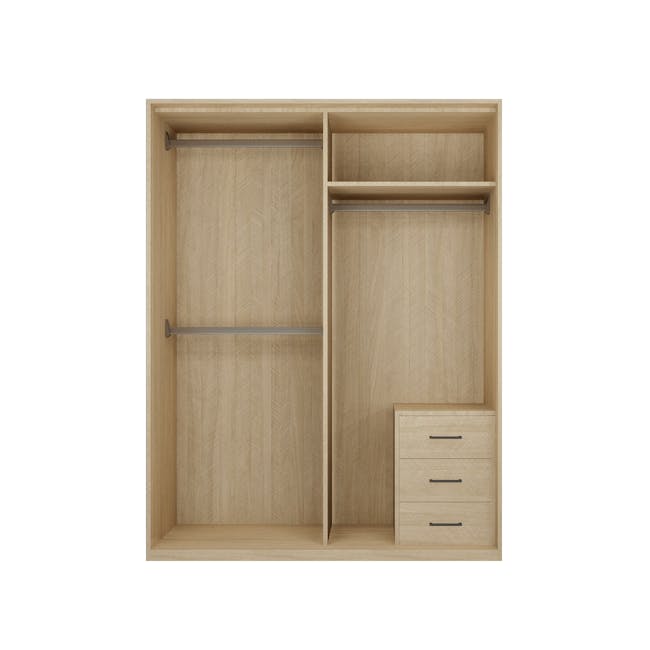 Lorren Sliding Door Wardrobe 3 with Glass Panel - Graphite Linen, Herringbone Oak - 1