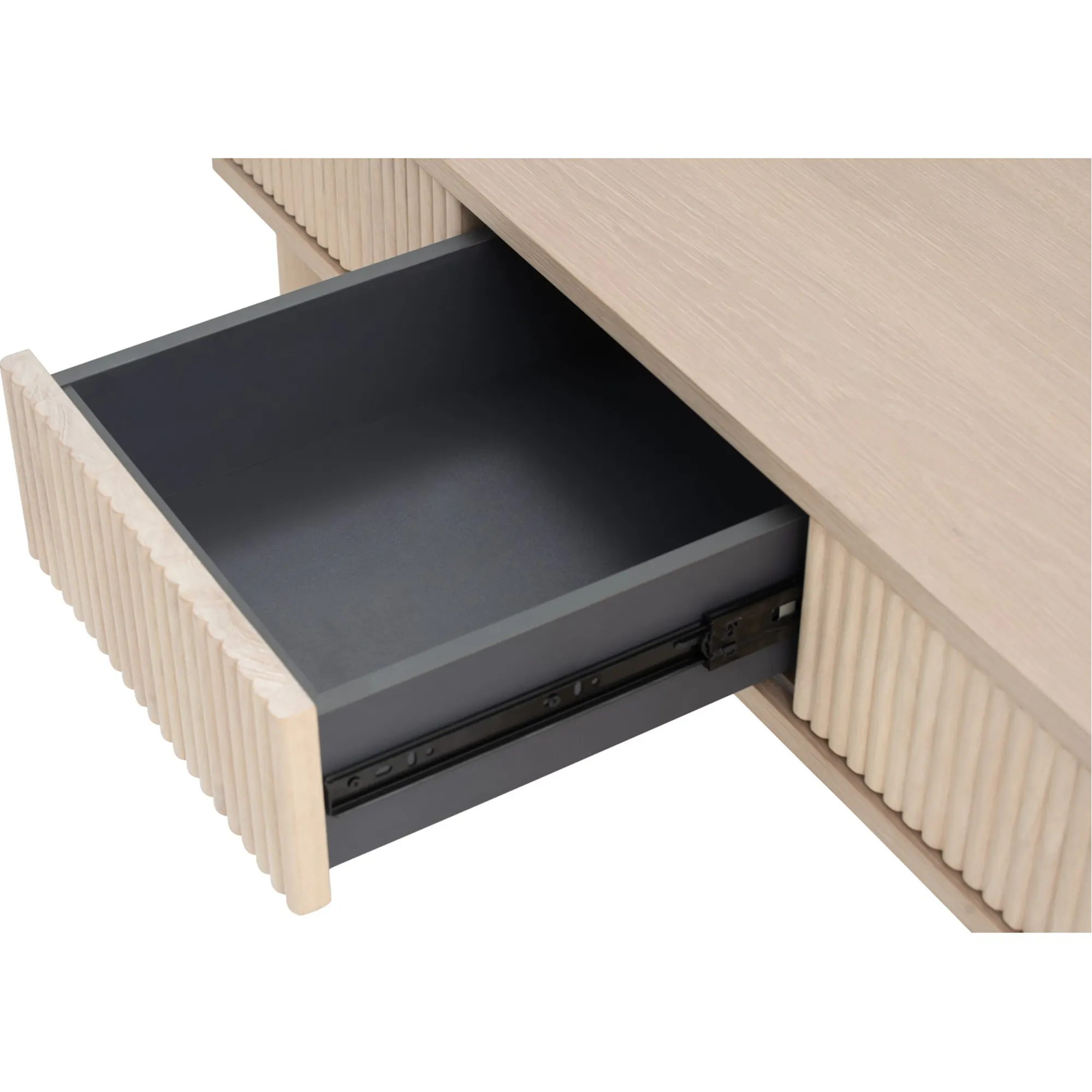 Claire Single Drawer Coffee Table 1.2m - 12 - Wooden drawer with black interior, minimalist design, sleek surface finish