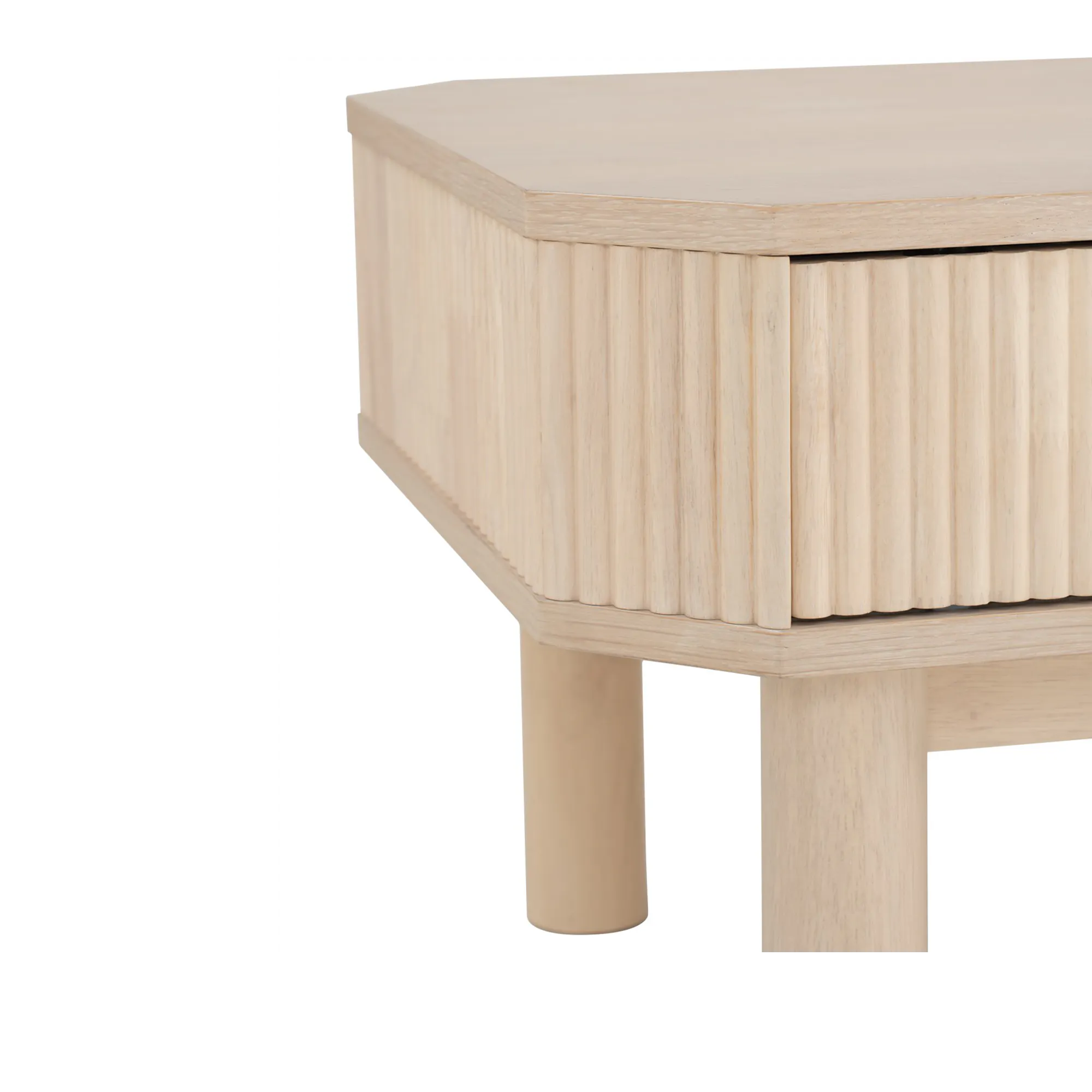 Claire Single Drawer Coffee Table 1.2m - 22 - Light wood table with vertical slats, minimalist design, natural wood finish