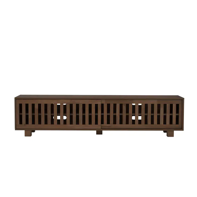 Keita TV Console 1.8m - Walnut - 11 - Wooden bench, minimalist design, vertical slats, dark brown finish, rectangular shape