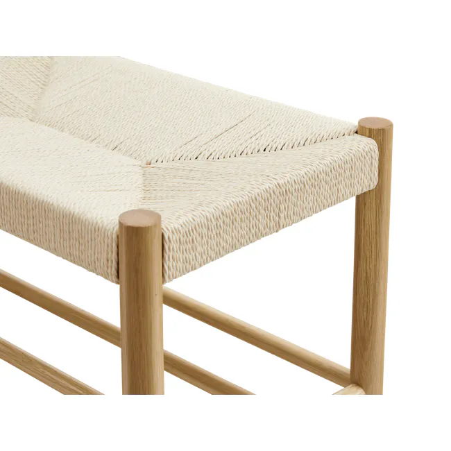 Anakie Bench 0.7m - Oak - 4 - Wicker chair, wooden legs, natural wood texture, beige woven fabric, rustic design, wooden